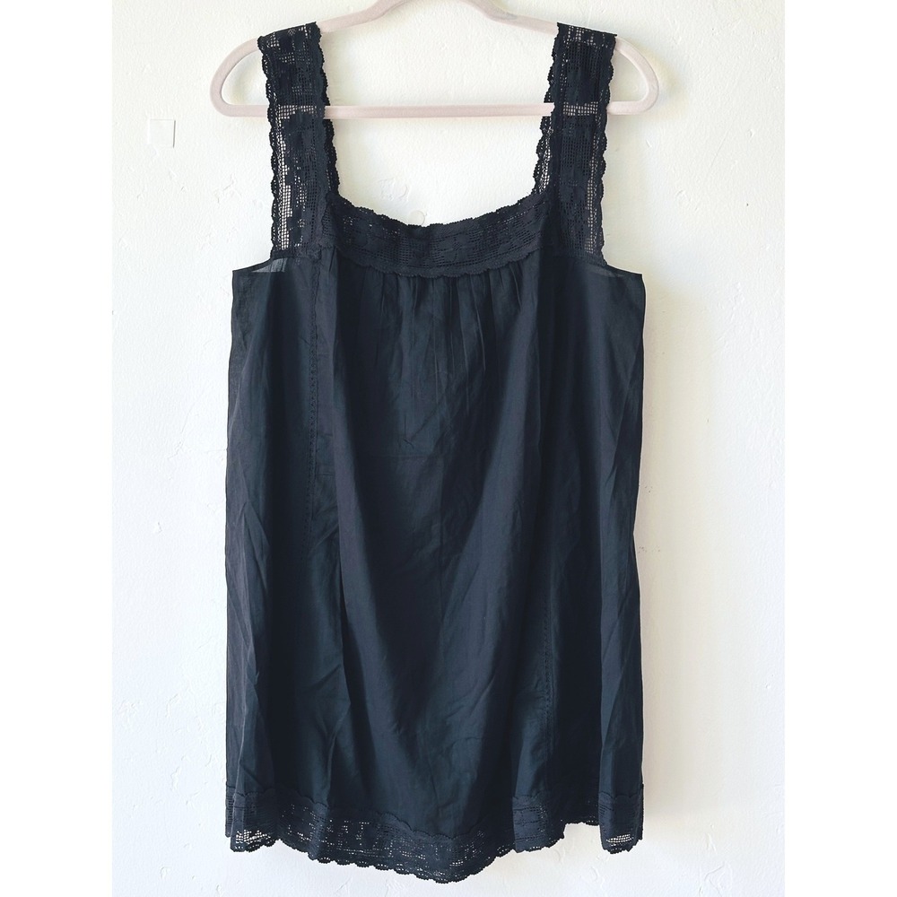 J.Crew Black Lace-Trim Mini Beach Dress Size Medium Cotton Crochet Sheer Unlined - Picture 2 of 10